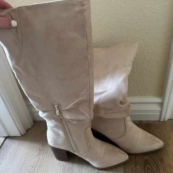 Cream Heeled Boots - Picture 2 of 3